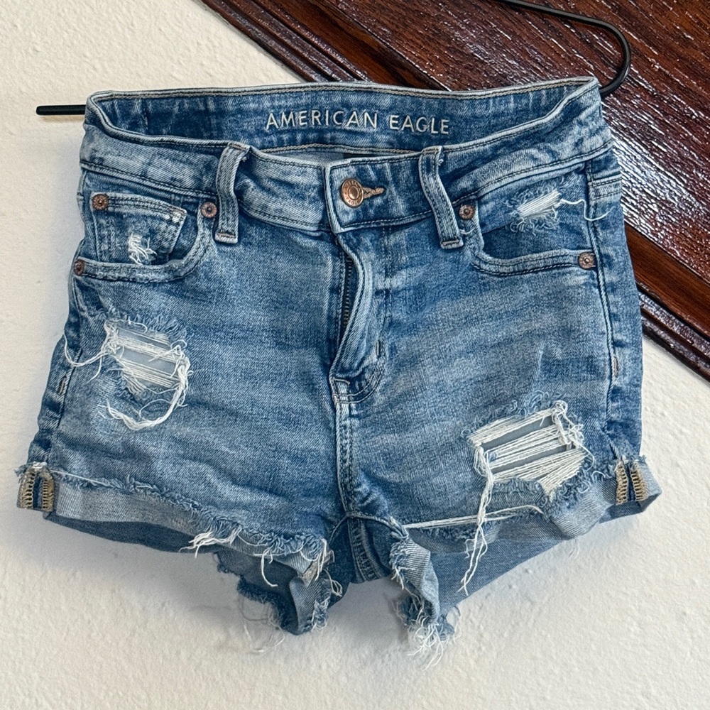 American Eagle Outfitters Light Blue Ripped Jean Shorts